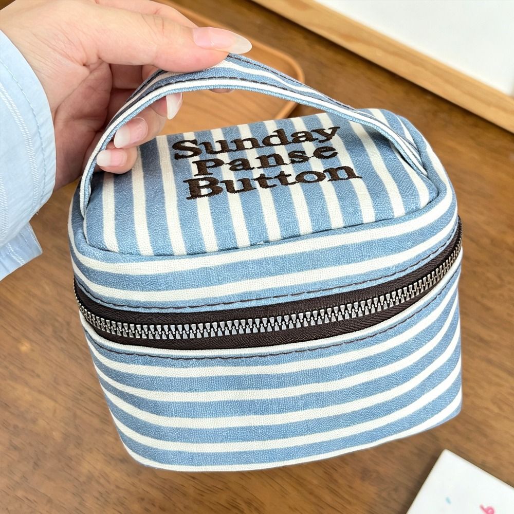 Portable Blue White Striped Sq - Cosmetic Bags ulasan dan harga