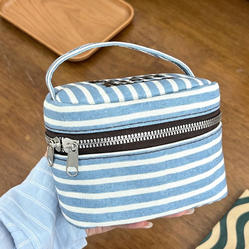 Portable Blue White Striped Sq - Cosmetic Bags ulasan dan harga