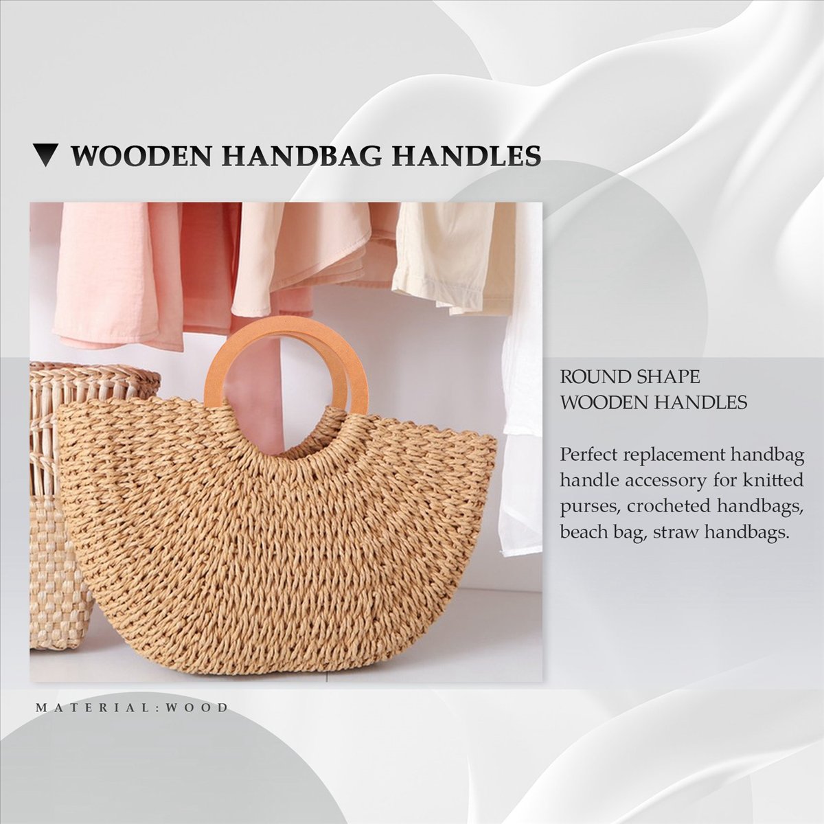 4PCS Wooden Round Shaped Handl - Handbags ulasan dan harga