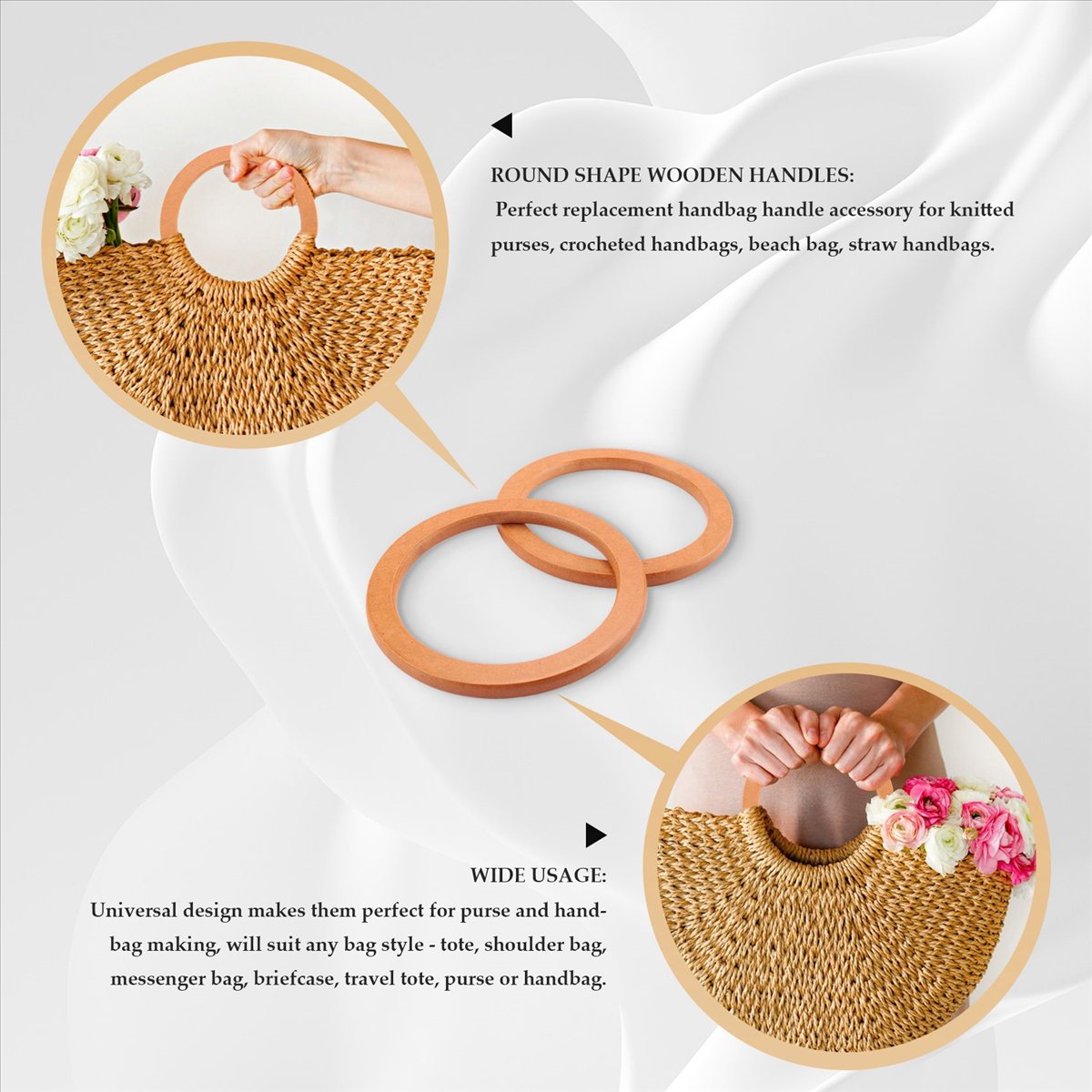 4PCS Wooden Round Shaped Handl - Handbags ulasan dan harga